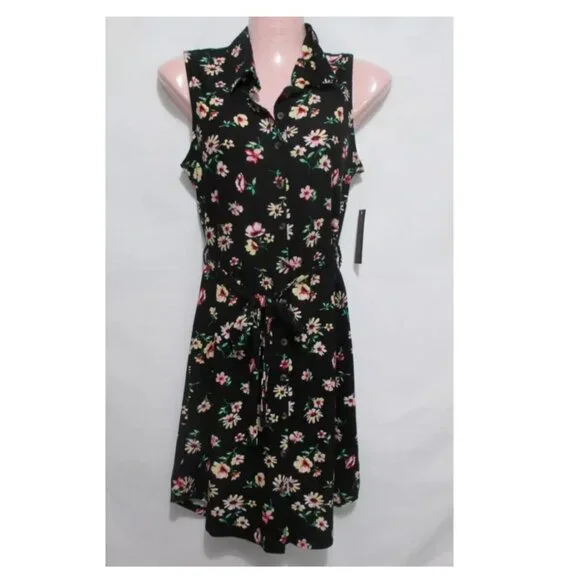 No Boundaries Black Floral Dress Back Lace Stretch JR S (3-5) NWT